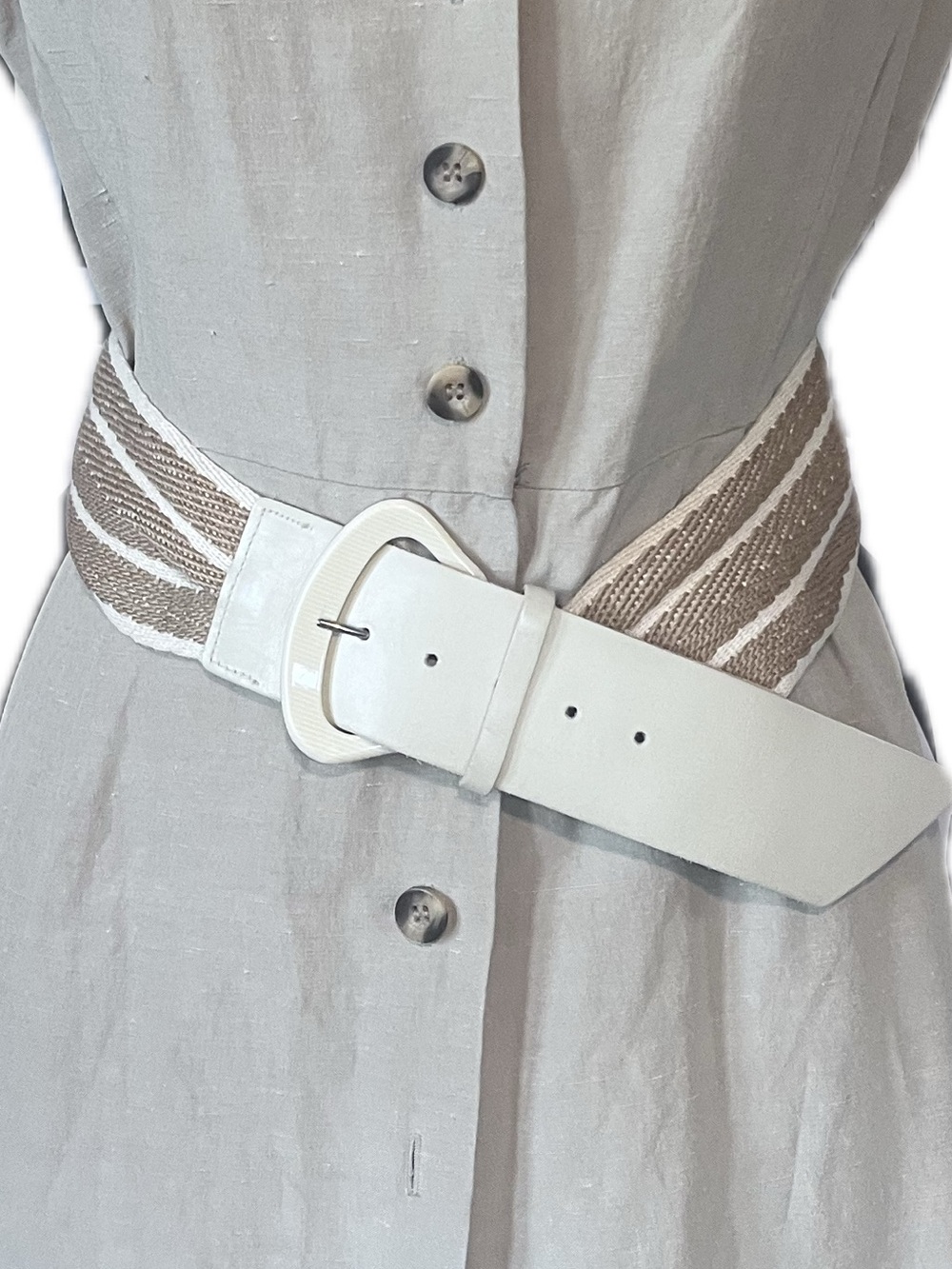 Vintage Neutral Woven Belt with Cream Oversized Leather Buckle Resortwear